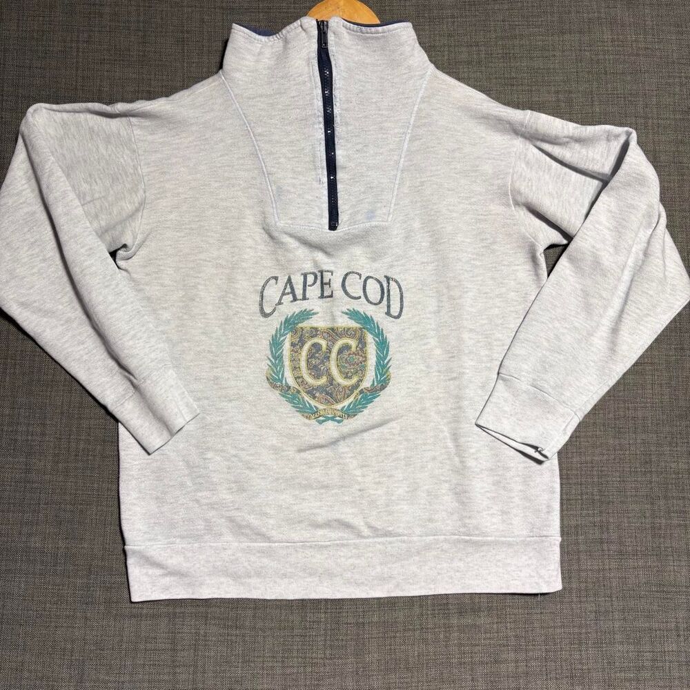 Vintage 90s Cape Cod quarter zip sweatshirt with 'CAPE COD' text and crest graph